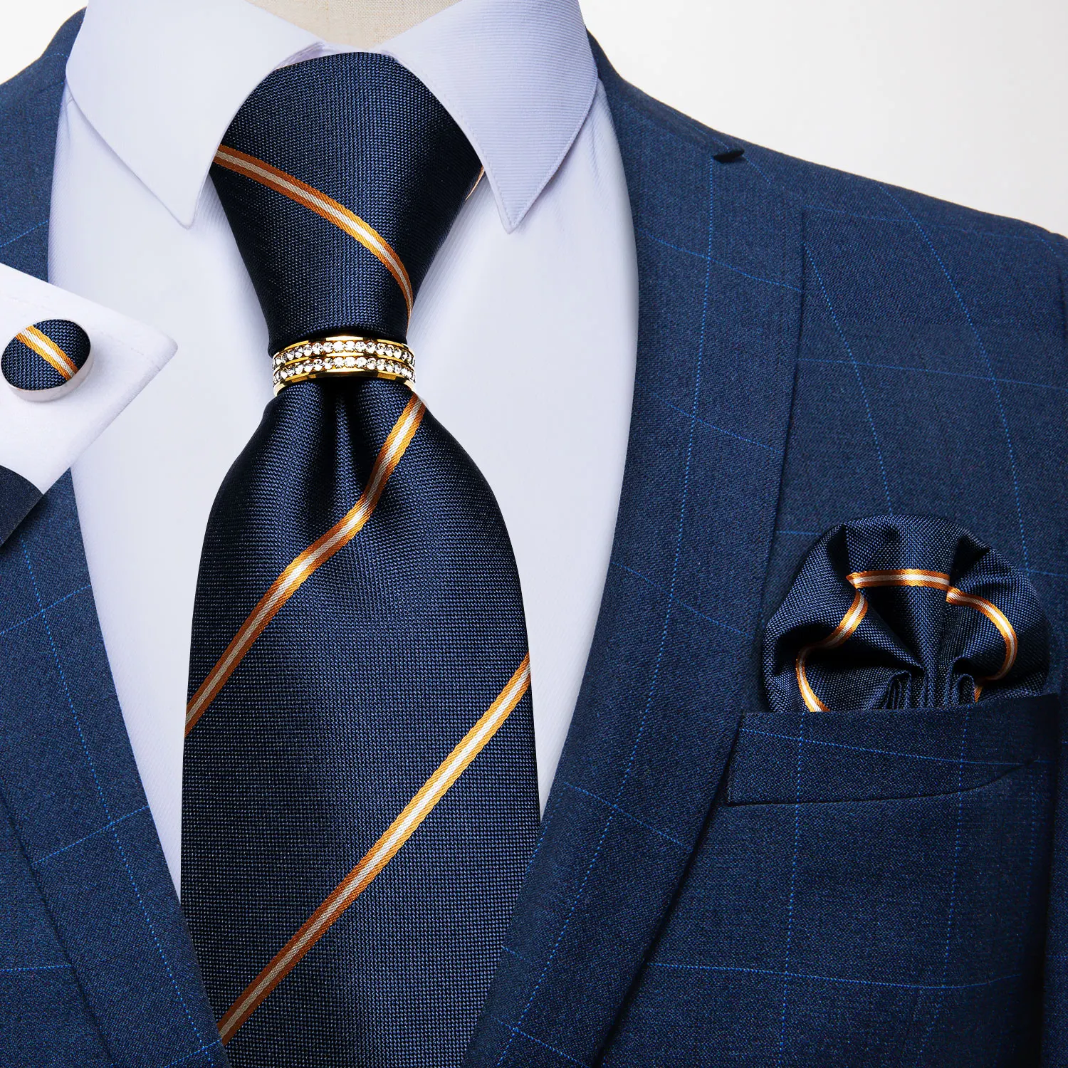 N/A Cravatta da Uomo Attillata Classica Blu Jacquard Intrecciata Extra Lunga Cravatta fazzoletti Gemelli Set Festa Nuziale Formale per Uomo 