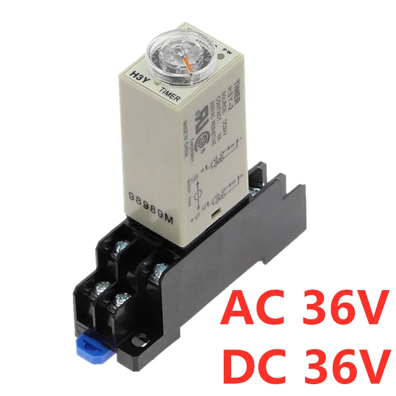 

Power-on Delay Rotary Knob DPDT 1S/5S/10S/30S/60S/3M/5M/10M/30M Timer Timing Time Relay AC/DC 36V H3Y-2 With Base Socket PYF08A