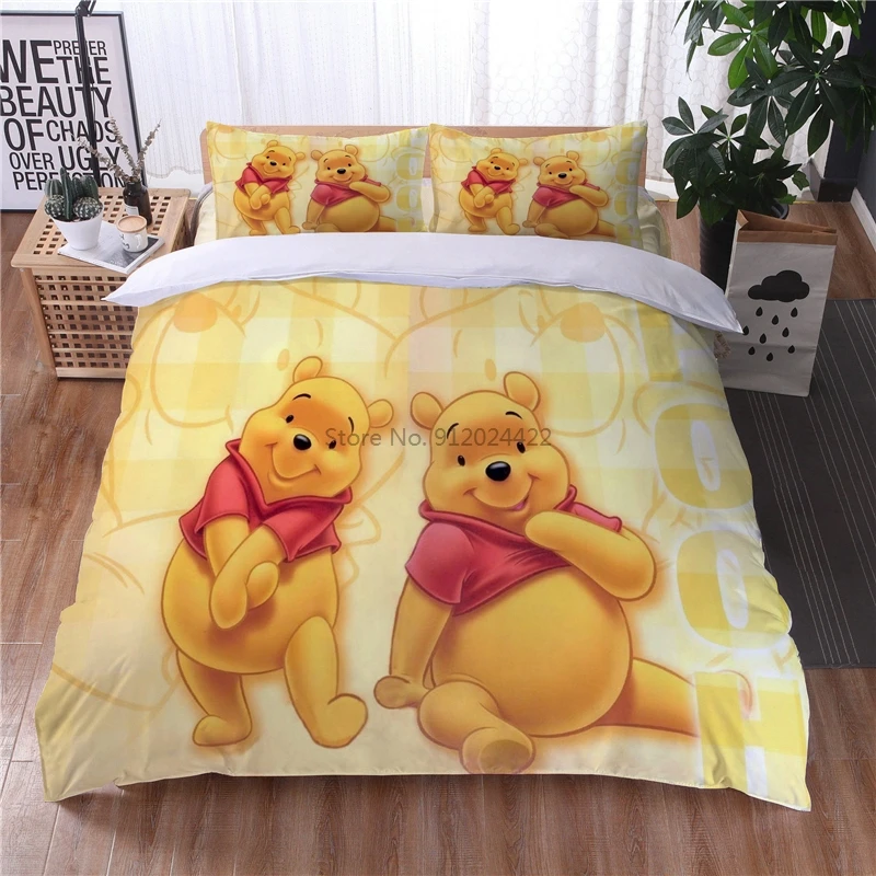 

Cute Disney Winnie The Pooh Bear Cartoon Bedding Set Adult Children Queen King Size Duvet Cover Pillowcases Comforter Cover Sets