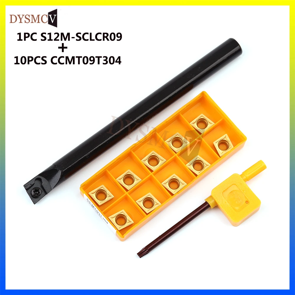 

S12M S14N S16Q S20R S25S -SCLCR09 1PC internal turning tool holder +10PCS CCMT09T304 carbide insert turning tool cutting kit