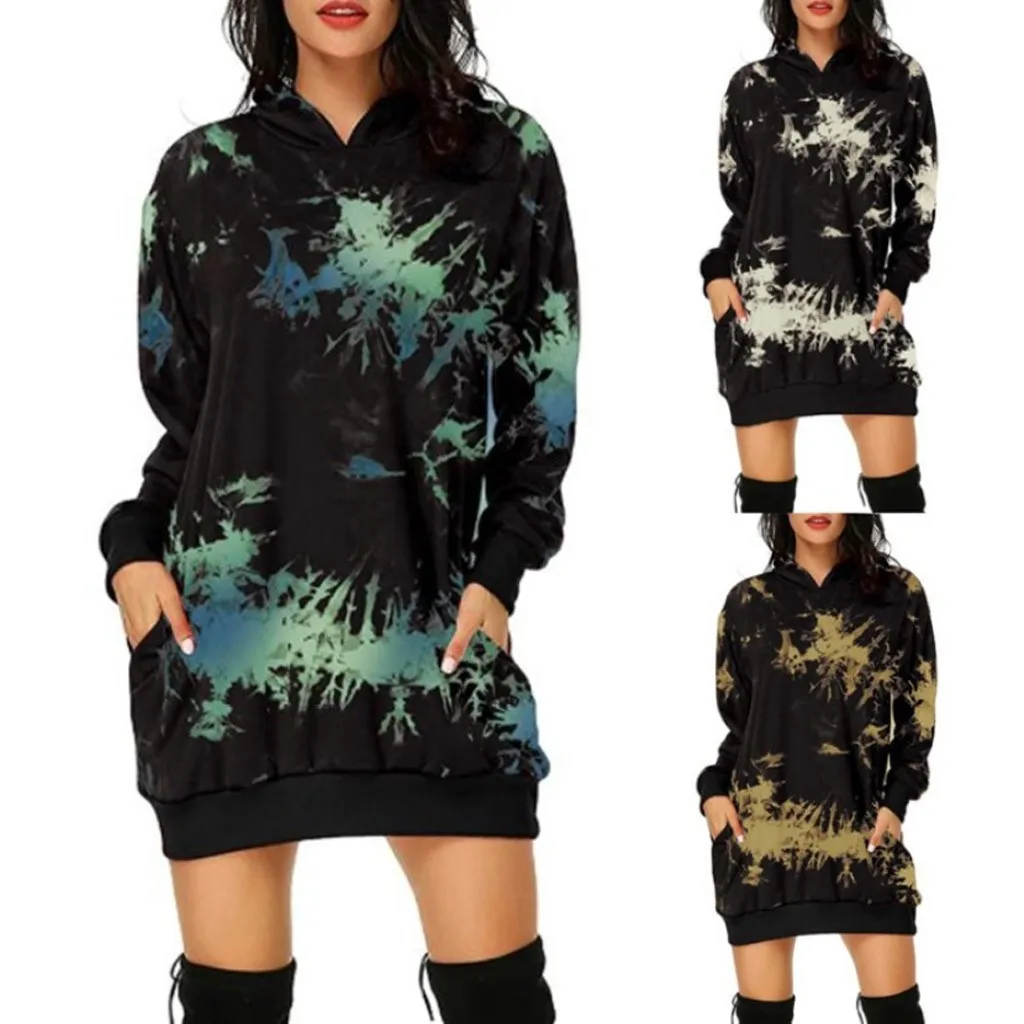 

Women's Fashion Tie-dye Hoodie Bag Hip Pocket Print Hoodie Fashion Dress Autumn And Winter Sweatshirts Pullover Clothes
