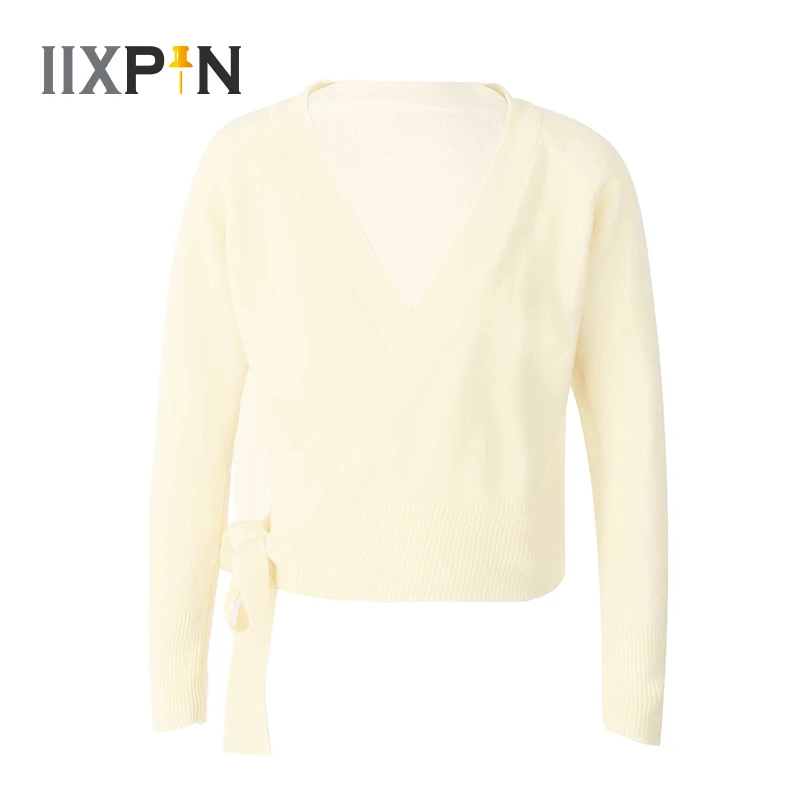 Kids Girls Ballet Wrap Sweater Top Classic Long Sleeve Knitted Cardigan Dance Tops Warm-up Gymnastics Costumes Dance Wear