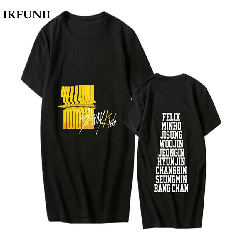 

IKFUNII Kpop Stray Kids Yellow Wood Cotton T-shirt Casual Basic Tee Unisex Letter Tops