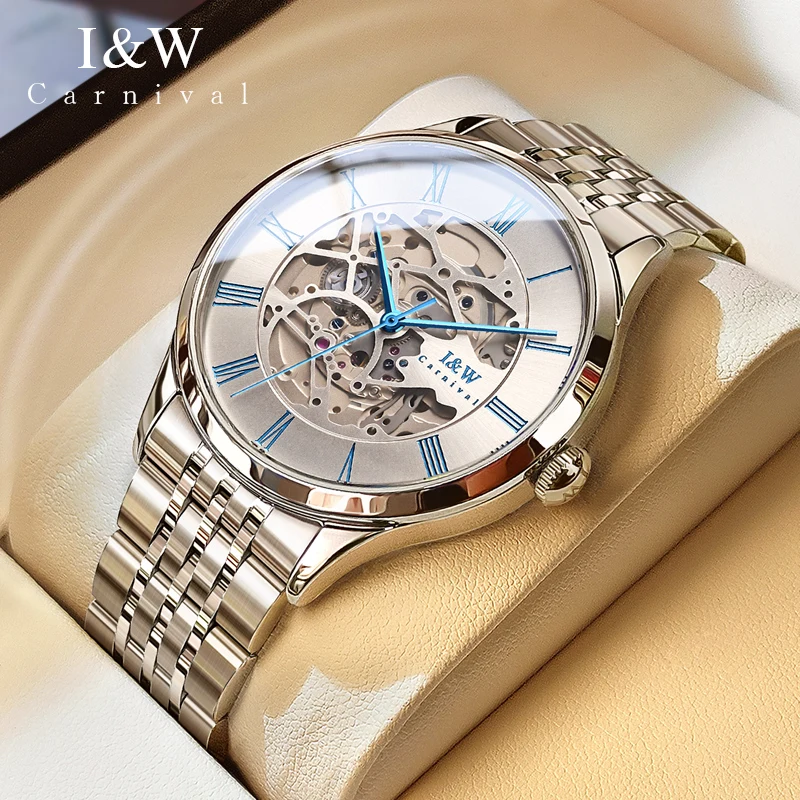 CARNIVAL Watch Men's Automatic Mechanical Watch Hollow Waterproof Stainless Steel Skeleton Watches Men New Clock часы мужские