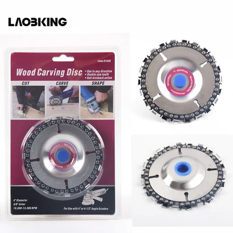 

4 inch Wood Carving Disc Cut Chain 22 Tooth Grinder Disc Fine Chainsaw Set w/ 2 Chains for 100/115 Angle Grinder Wooking Tools
