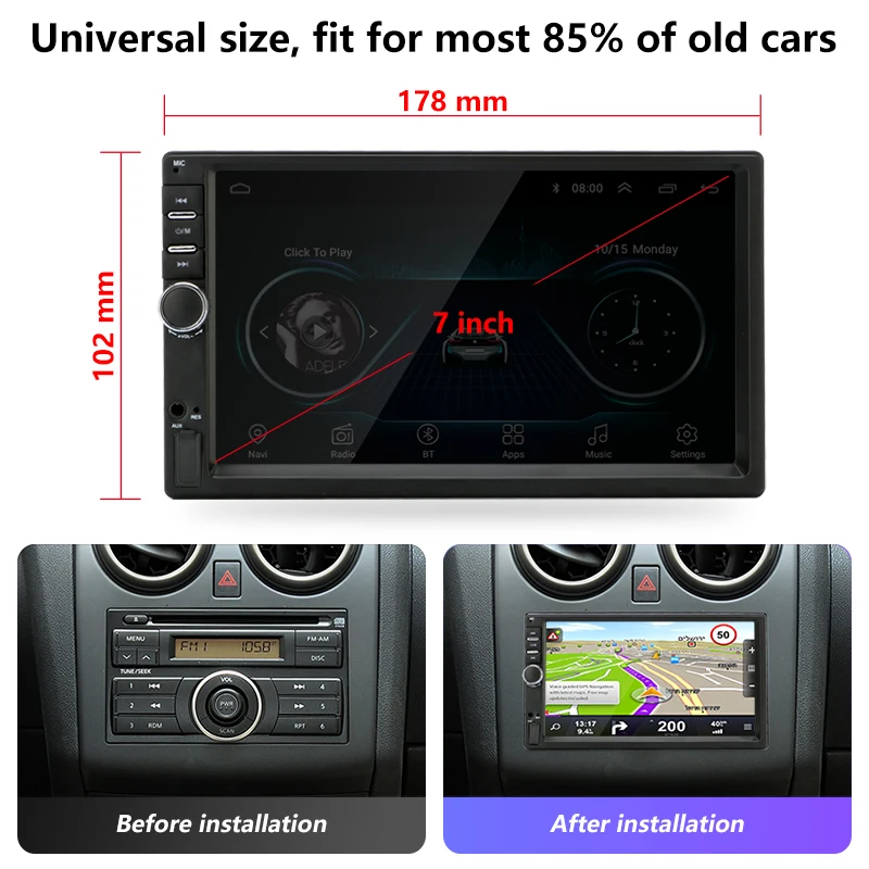 Android 8.1 Car Radio GPS Navigation Wifi 7'' 178*102mm 2din Multimedia Player Audio for Nissan TOYOTA Kia RAV4 Honda VW Hyundai
