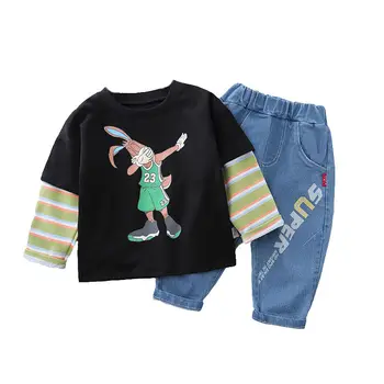 

Spring Autumn Baby Boys Children Clothing Sets Toddler Tracksuits Clothes Long Sleeve Cartoon T-shirt Pants jeans Cotton Suits