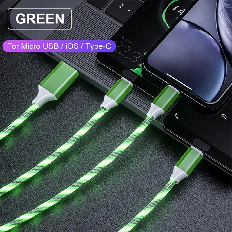 Green 3-в-1 USB алюминиевый сплав Быстрая зарядка линия стример кабель для передачи данных для IOS Android тип-c Интеллектуальный Сейф отключение питания быстрая зарядка линия - Цвет: Green