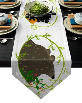 

Cartoon Animal Greyhound Fox Elk Cute Style Table Runner Table Flag Home Party Decorative Tablecloth Table Runners