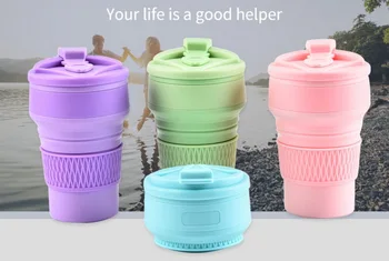 

DHL 100pcs 350ml Folding Silicone 4 color Portable Collapsible Travel Coffee Cup