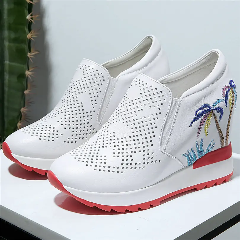 

2020 Fashion Sneakers Women Genuine Leather Wedges High Heel Gladiator Sandals Female Breathable Round Toe Platform Pumps Shoes