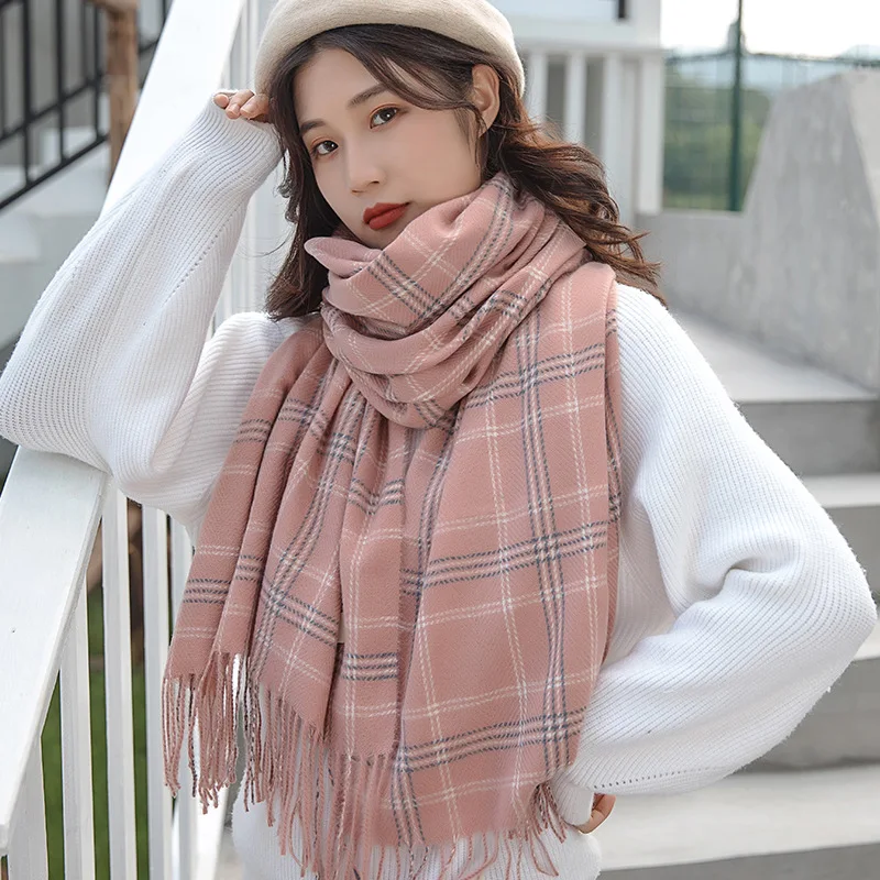 

2019 New Style Autumn & Winter Plaid Scarf Women's Long Versatile Scarf Thick Warm Faux Cashmere Tassels Shawl