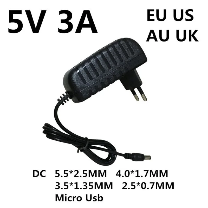 1pcs DC 5V 3A 3000MA Micro Usb Ac/dc Power Adapter EU US AU UK Plug Charger Supply 5V3A For Raspberry Pi Zero Tablet Pc