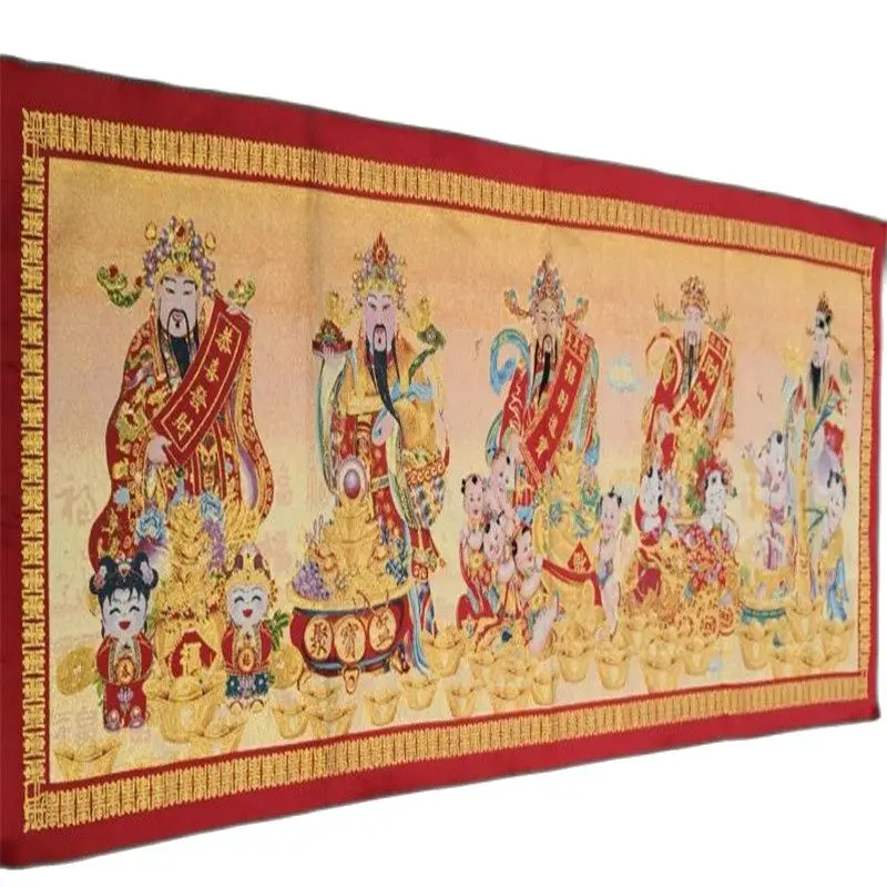 

Chinese silk Tangka embroidery hangings. [five God of wealth]