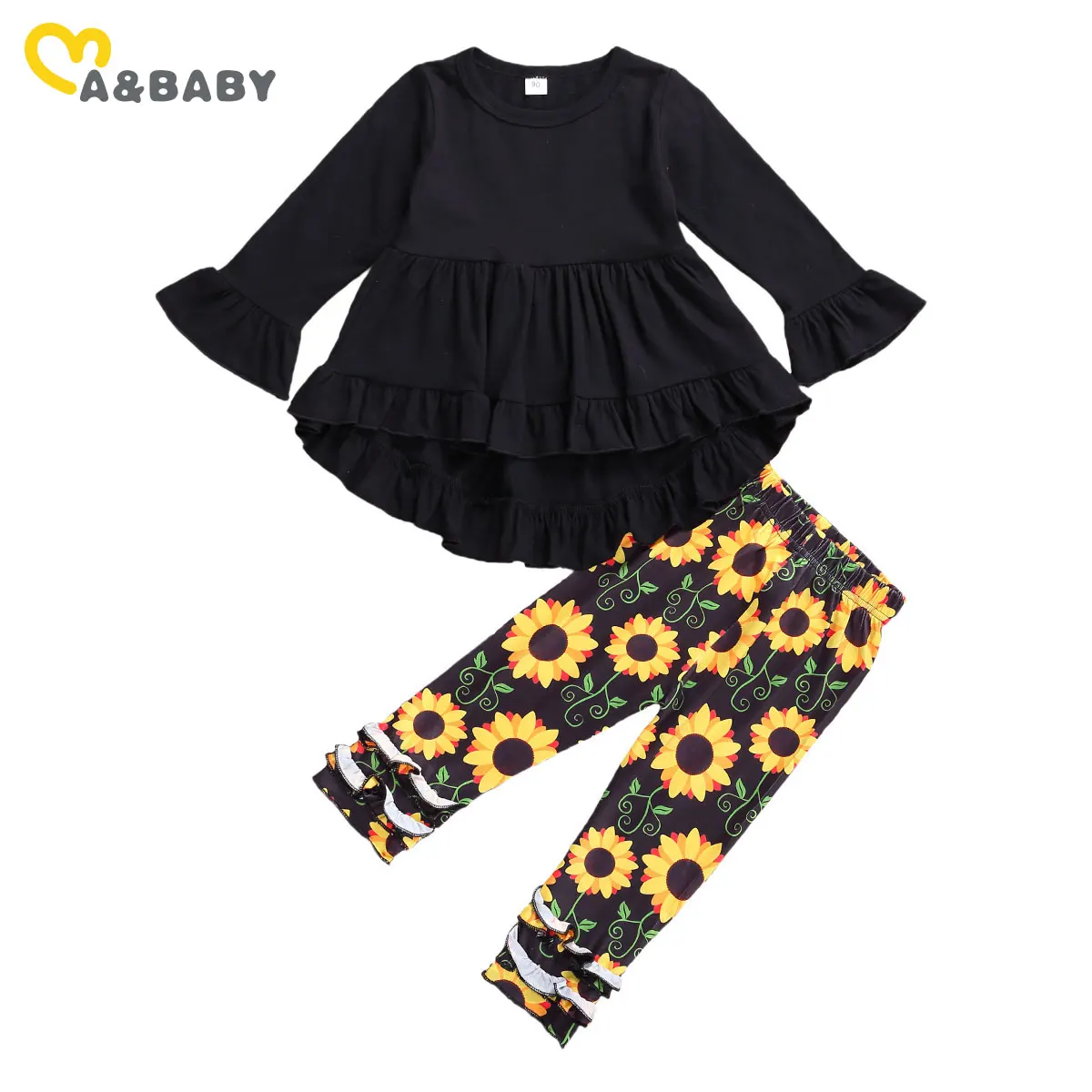 Женский осенний комплект одежды Ma &amp Baby футболка с цветочным рисунком черный