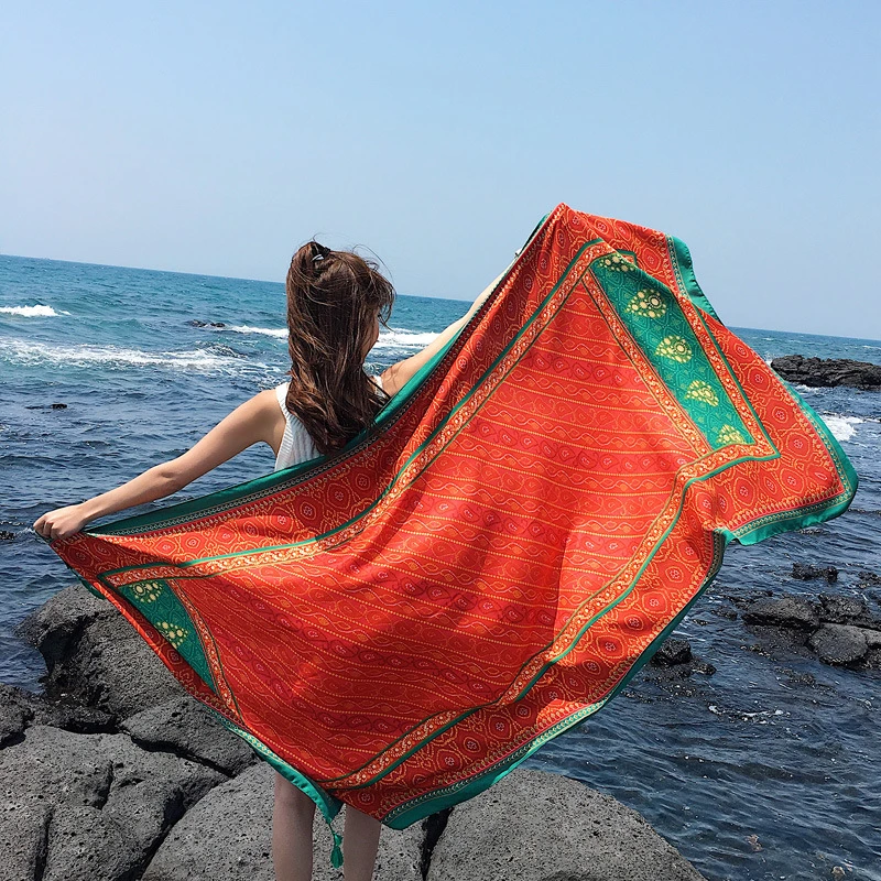 

DHL 50PCS Beach Towel Print Scarf big size Cotton linen Scarf Women Pareo Beach Cover Up Wrap Sarong Sunscreen Long Cape Female