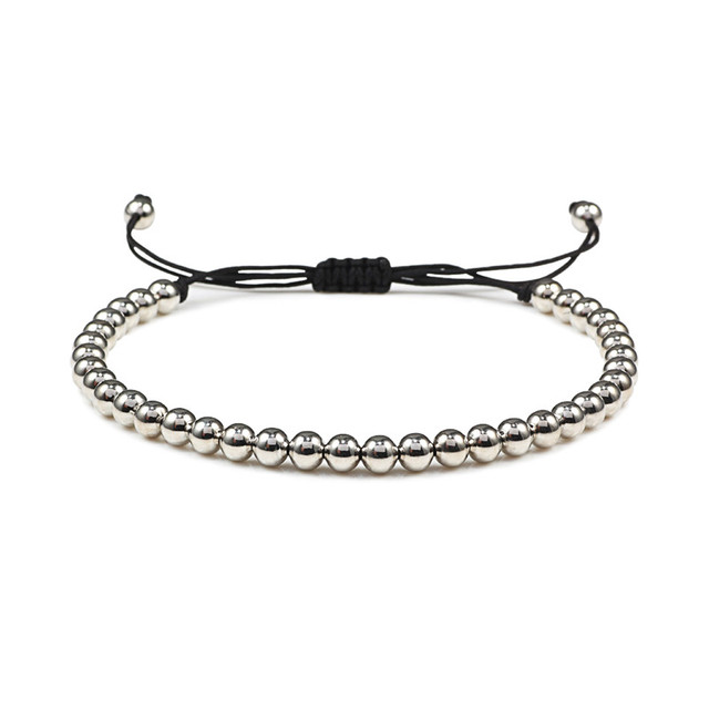 Men Bracelet Hematite Gold Silver Color Beads Charm Handmade Weave Adjustable Bracelets Bangle Accessories Women Jewelry