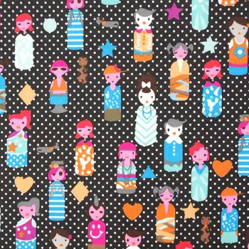 

1 yard Polyester/PVC coated Waterproof Fabric for bag,- Lovely girl, heart and dots on black background (width=140cm)