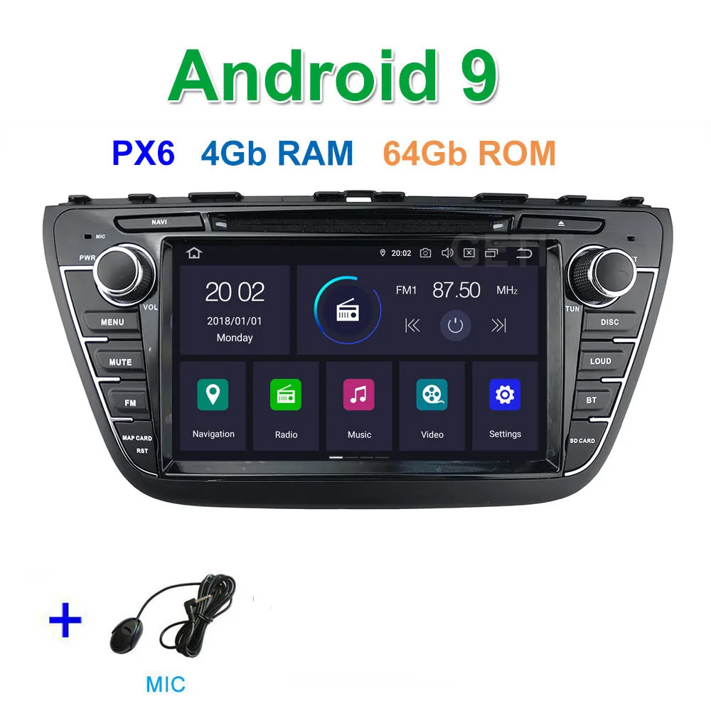 PX6 Автомобильный DVD стерео Мультимедиа Радио Android 9 для Suzuki SX4 S Cross - Цвет: PX6 4G 64G
