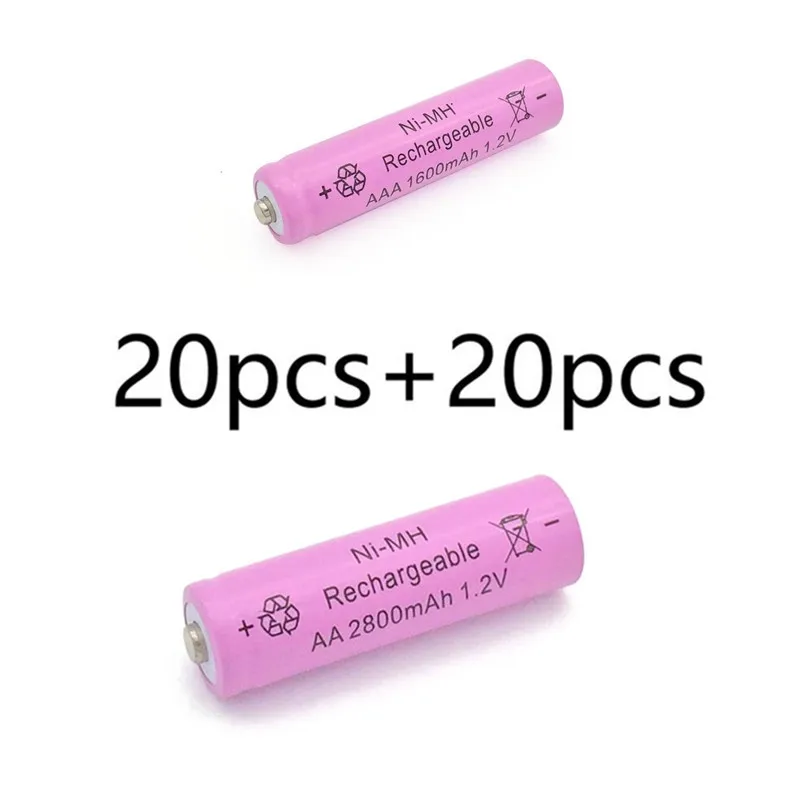 MJKAA 24/40 шт. AA 1,2 V 2800 мА/ч, металл-гидридных или никель Перезаряжаемые Батарея+ AAA 1,2 v 1600 мА/ч, никель-металл-гидридного Перезаряжаемые батареи - Цвет: 20pcs and 20pcs