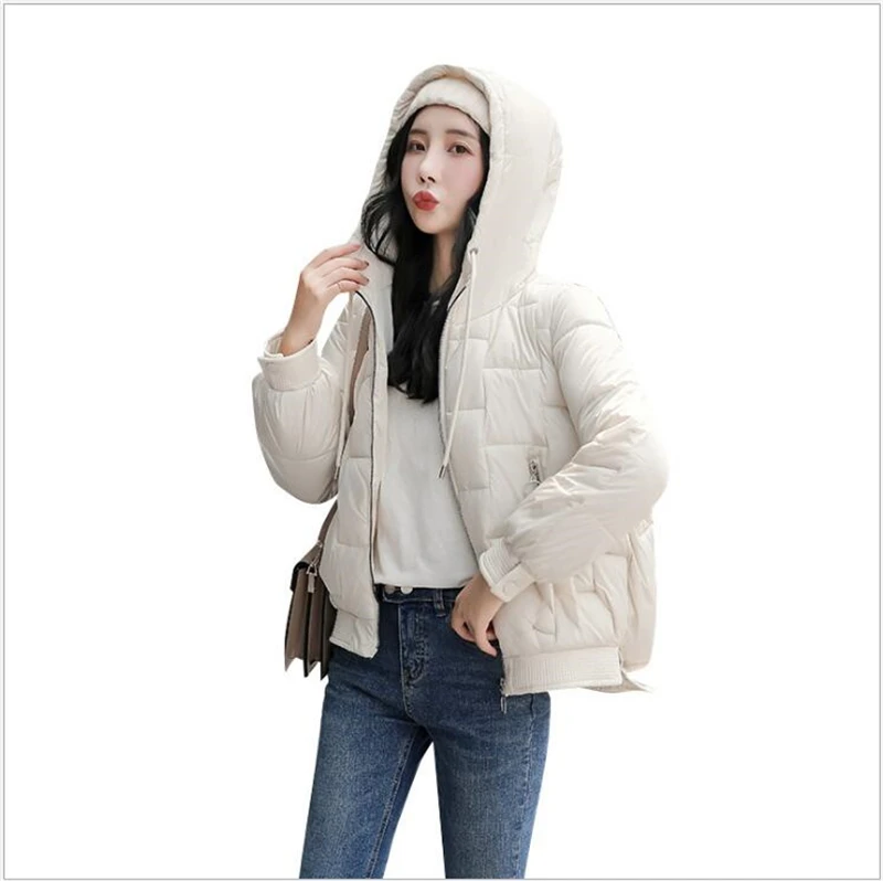 Зимняя куртка женская с капюшоном для студентов, короткая стильная одежда зимнее пальто для девочек женские парки с хлопковой подкладкой Большие размеры 308