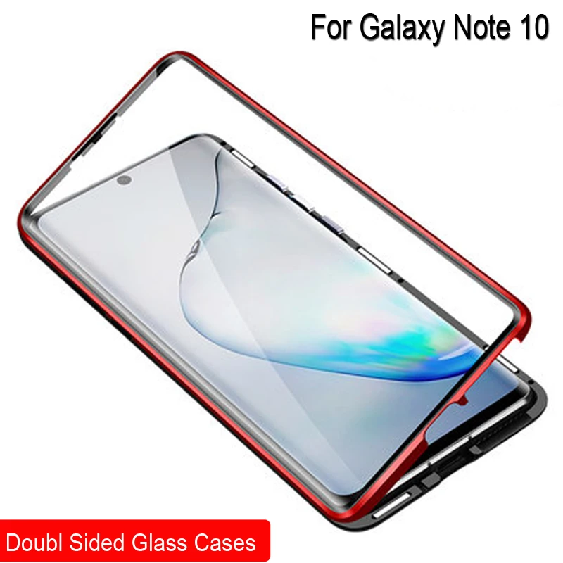 

Магнитный абсорбирующий чехол для Samsung Galaxy Note 10, металлическая рамка, двухсторонний стеклянный чехол для Galaxy Note10, защитный чехол