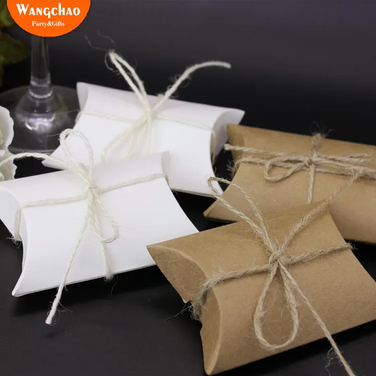 

50pcs Kraft Pillow Box Candy Cookie Packaging Bags Paper Valentine's day Wedding Favor Gift Boxes Party Bags