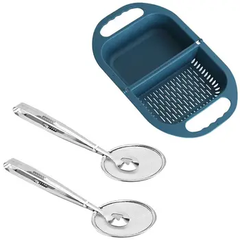 

1Pcs Folding Fruit and Vegetable Washing Basket & 2 Pcs Stainless Steel Fried Food Fishing Oil Scoop