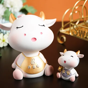 

Cow Piggy Bank Decoration Car Decoration Creative Resin Animal Model Home Decor Accessories Bedroom Study Desktop Decor gifts