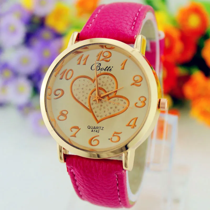 Женские часы, женские часы, сердце, кварцевые наручные часы, zegarek damski, часы женские, bayan kol saati relogios feminino reloj mujer - Цвет: Hot Pink