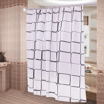 

180*180cm Water-proof Checkered Lattice Plaid Pattern Bathroom Bathhouse Shower Curtain with Circle Hanging Hole