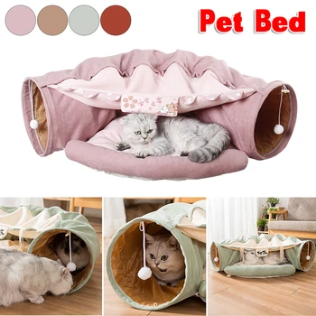 

Cat Tunnel Toy Collapsible Channel Roll Totoro Removable Cat Tunnel Tube Pet Interactive Play Toys Sound Ring Bell Cushion Bed