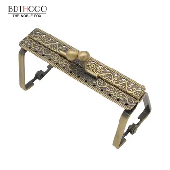 

BDTHOOO 19cm Square Metal Frame Purse Handle DIY Clutch Bag Frame Handbag Making Kiss Clasp Lock Antique Bronze Bags Accessories
