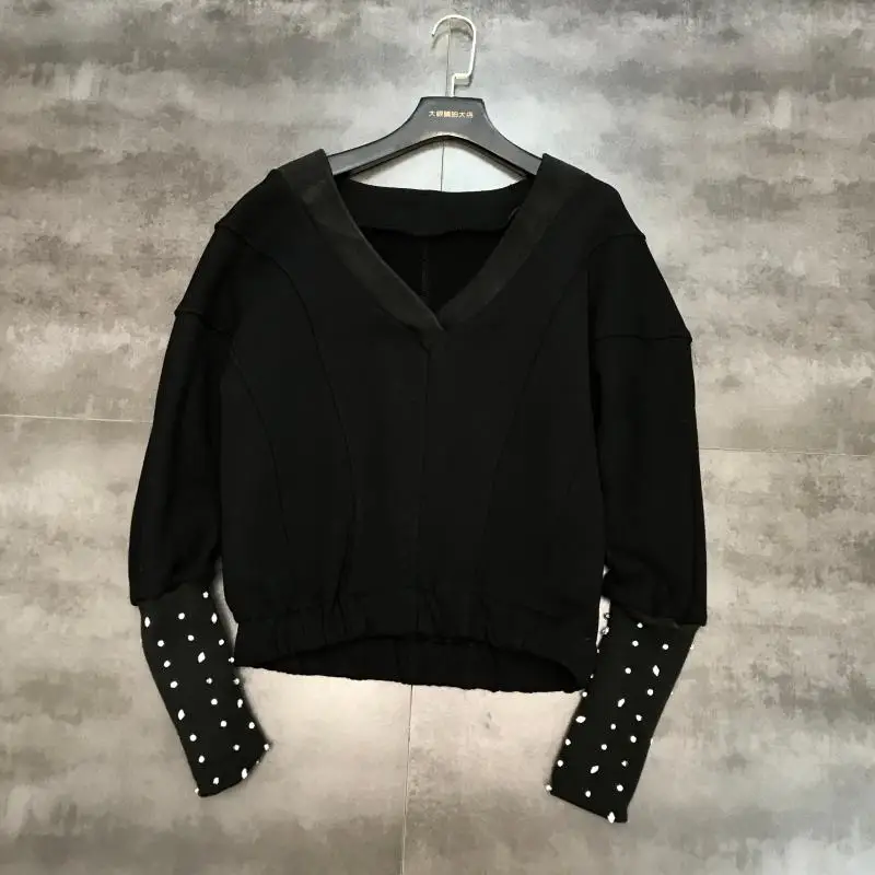 Новинка зимы, стразы, свитер с v-образным вырезом+ тяжелые рабочие ...