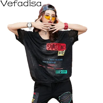 

Vefadisa Mesh Patchwork Short Sleeve T-shirt Letter Print Women T-shirt 2020 Summer Plus Size Women T-shirt Casual QYF2265
