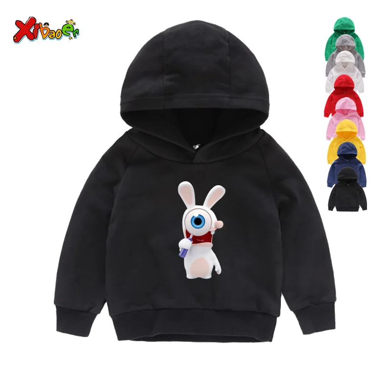 

2019 Cartoon Child Crazy Rabbit Print Hoodies Boy Girl Funny Hoodies Sweatshirts 5T Kids Red Winter Long-sleeved Hoodies 9T