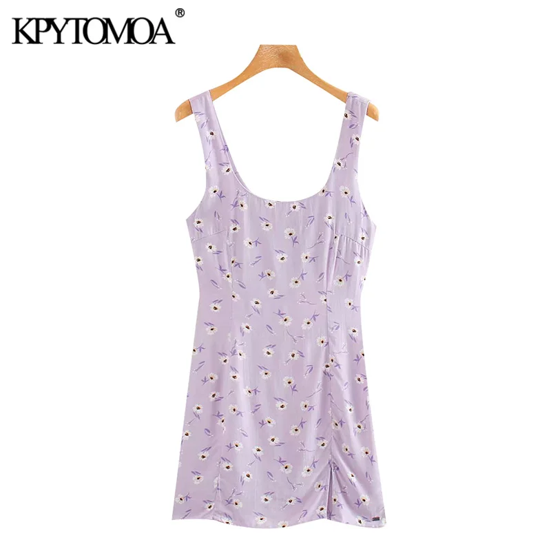 KPYTOMOA Women 2020 Chic Fashion Floral Print Front Slit Mini Dress Vintage Backless Zipper Straps Female Dresses Vestidos Mujer KPYTOMOA Women 2020 Chic Fashion Floral Print Front Slit Mini Dress Vintage Backless Zipper Straps Female Dresses Vestidos Mujer