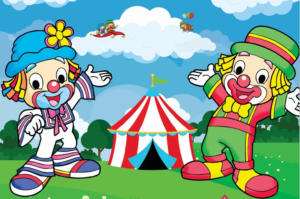 7 X5Ft Green Garden Blue Sky Circus Clown Patati Pata Pattern Custom Photo Studio Fondali Sfondi Vinile 220Cm X 150Cm