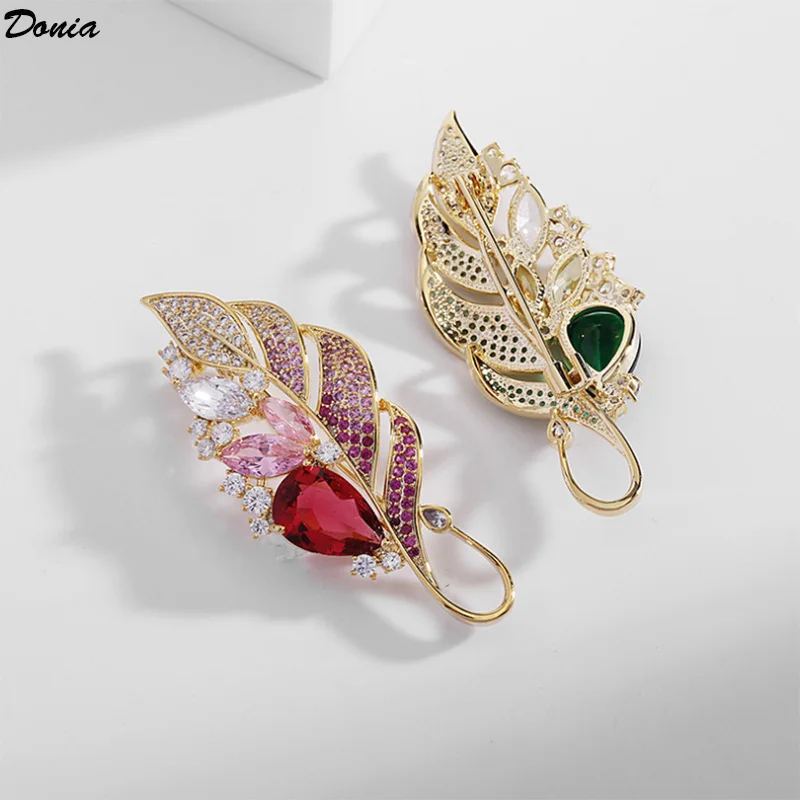 Donia jewelry Luxury leaf pin female color AAA zircon inlaid luxury sweater feather brooch new leaf brooch