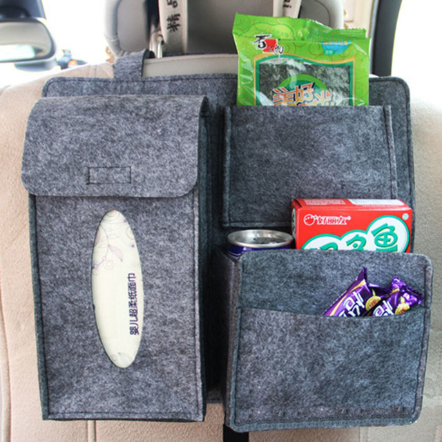 Back Seat Storage Bag Organizer Hanging Bag Paper Towel Mobile Phone Storage Felt Bag  Debris Organizer Accessories