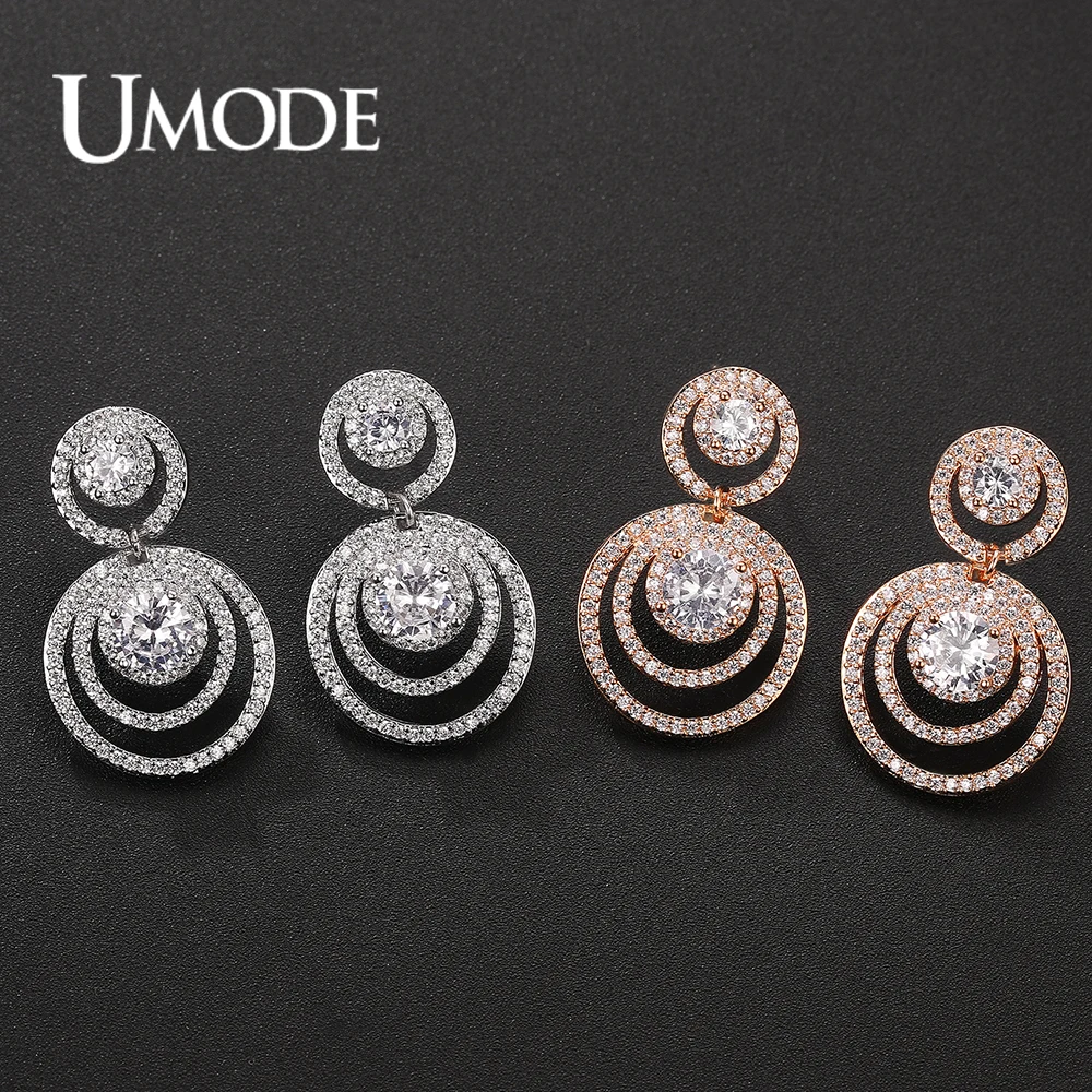 

UMODE New Round Paved CZ Crystal Stack Loops Drop Earrings for Women Fashion Gold Color Dangle Earring Birthday Jewelry UE0661