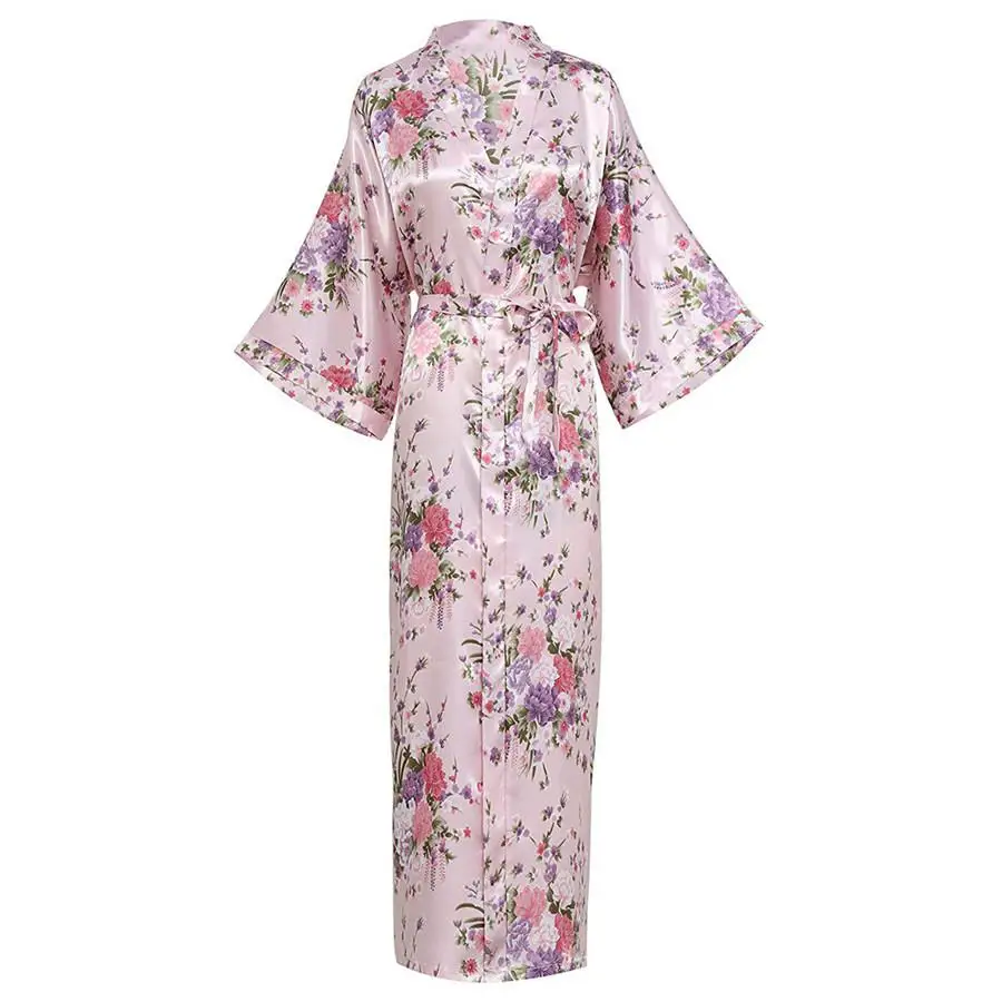 Женский халат с принтом павлина, кимоно купальный халат, сексуальная свободная ночная рубашка для сна, большие размеры 3xl, интимное нижнее белье, Неглиже - Цвет: Pink1