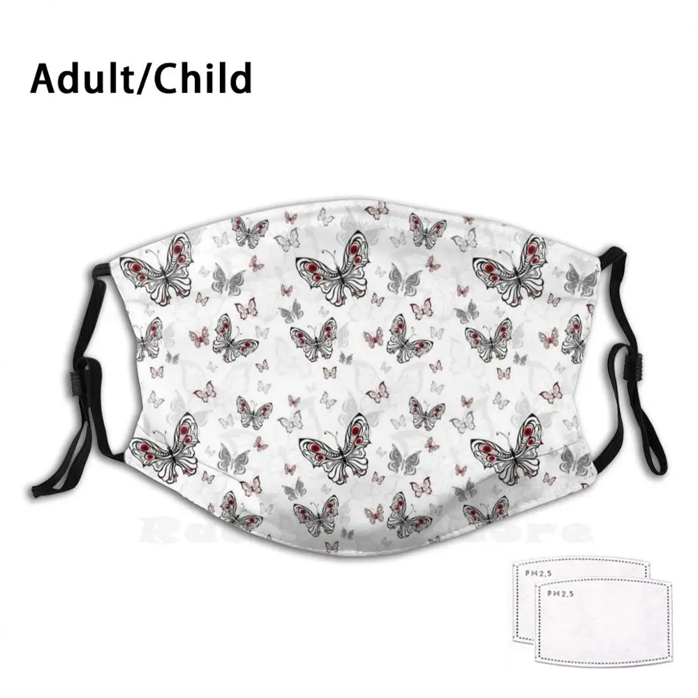 Seamless Pattern Of Gray Butterflies Print Washable Filter Anti Dust Mouth Mask Background Texture Continuous | Аксессуары для