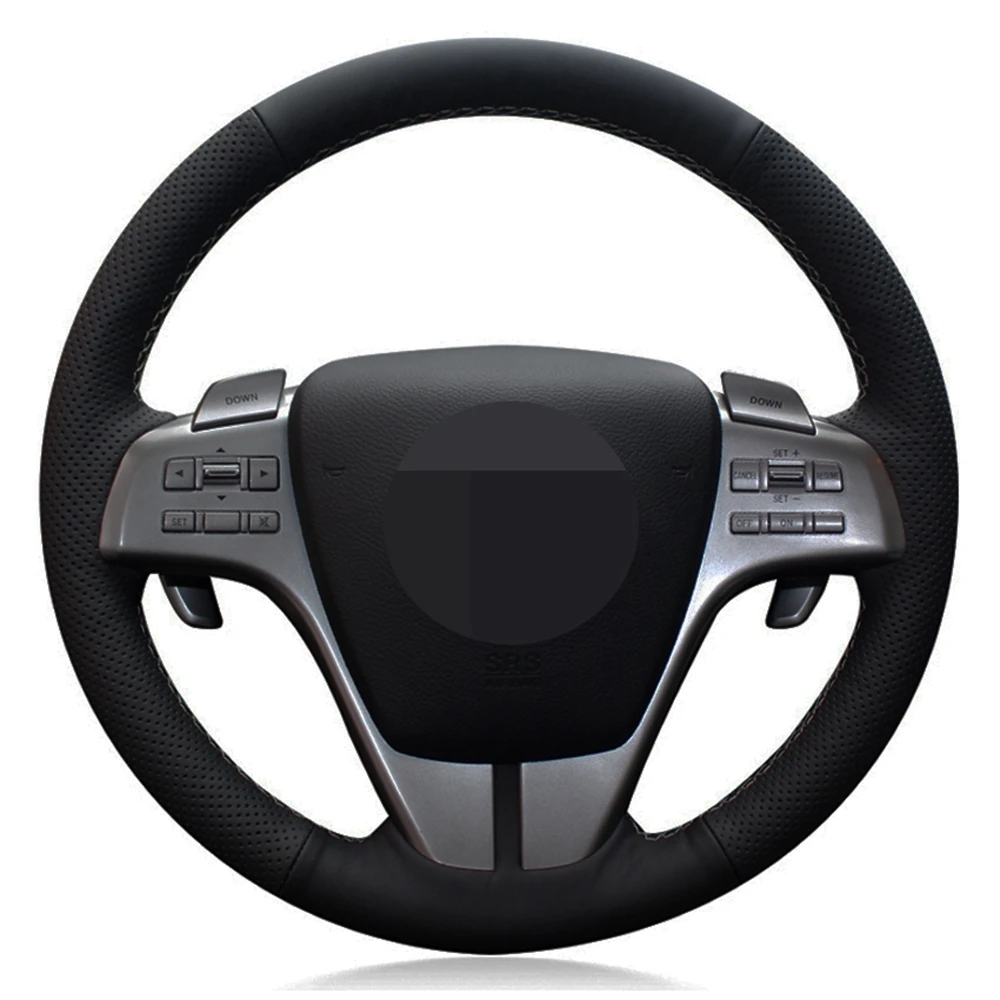 Car Steering Wheel Cover Diy Handstitched Black Artificial Leather For