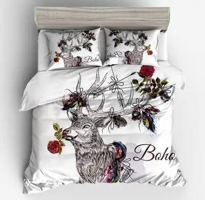 King size bedding set quilt cover letter feather home textile new comfortable home bedding Christmas elk bed set queen bed set - Color: 21