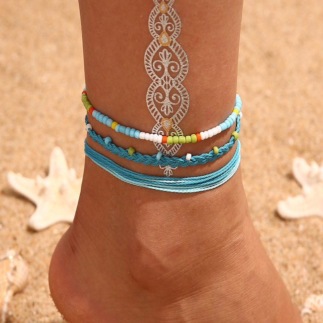 Shell Ankle Bracelet Set For Women Bohemian Rope Chain Sequin Anklets Summer Beach Girls Barefoot Leg Chain Boho Jewelry
