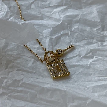 

GHIDBK 925 Sterling Silver Lock Key Cubic Zirconia Pendants Choker Necklaces Minimalist Charm Collars Chokers Statement Necklace