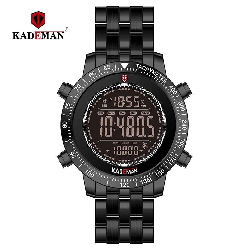 K849-B-B KADEMAN, топ класса люкс, мужские часы, Tech, спортивные, счетчик шагов, цифровые часы, Фирменное Качество, 3 АТМ, полностью стальные, lcd, военные наручные часы - Цвет: K849-B-B