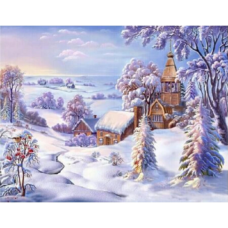 

snow-covered landscape.Hand Made Paint High Quality Canvas Beautiful Painting By Numbers Surprise Gift Great Accomplishment