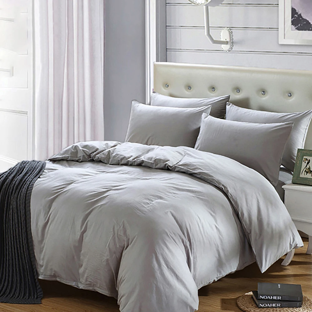 Light Gray Комплект постельного белья из 4 предметов, пододеяльник, наволочка, хлопок, удобный, однотонный, полный размер, королева, король, простыня, наборы, украшение для дома D20 - Цвет: Light Gray